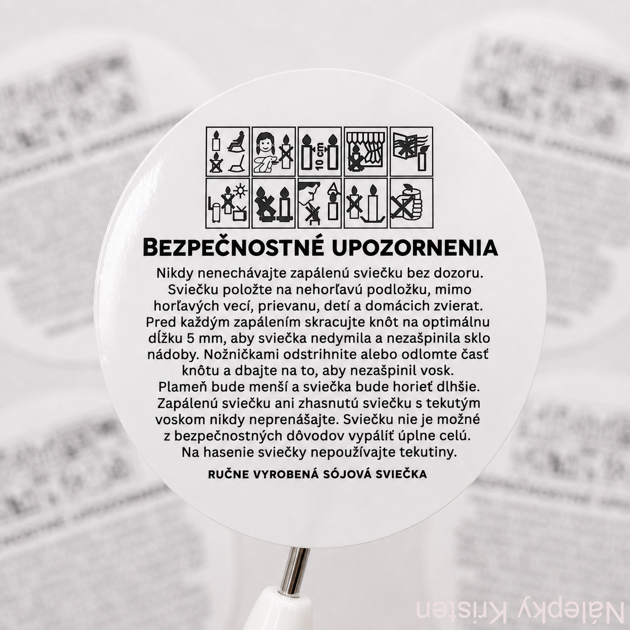Bezpečnostná nálepka na sviečky – upozornenia